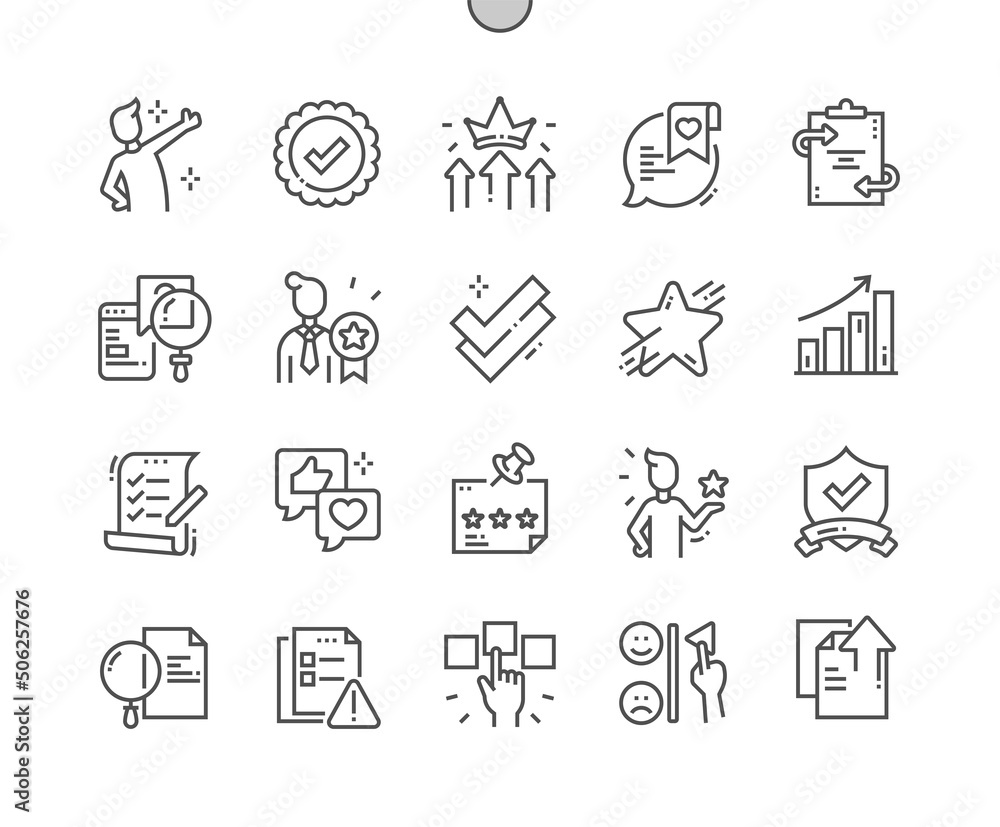 Rating validation. Customer satisfaction. Online survey. Star ratings. Pixel Perfect Vector Thin Line Icons. Simple Minimal Pictogram Rating validation. Customer satisfaction. Online survey. Star ratings. Pixel Perfect Vector Thin Line Icons. Simple Minimal Pictogram