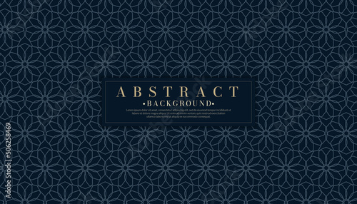 Arabic pattern seamless background. Geometric Muslim ornament dark blue backdrop. Vector illustration of Islamic texture.