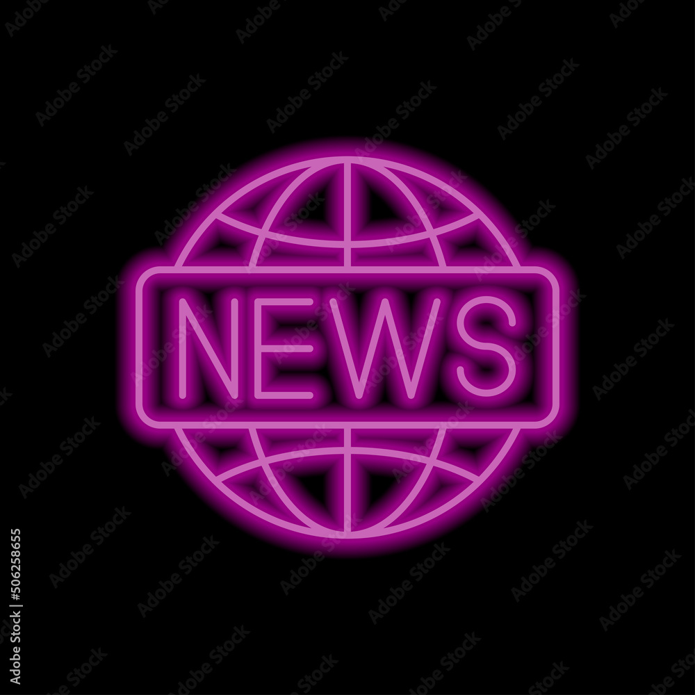 News world simple icon vector. Flat design. Purple neon style on black background.ai News world simple icon vector. Flat design. Purple neon style on black background.ai
