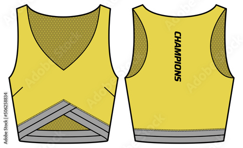 Women Sports bra top active sports Jersey design flat sketch fashion Illustration suitable for girls and Ladies, Vest for Swim, yoga, gym, running and sports activity