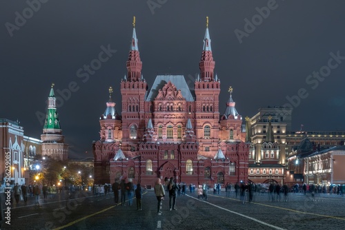 Red Square and Russian state historical museum at night, Moscow