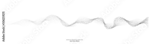 Abstract dots particles flowing wavy isolated on white background. Vector illustration design elements in concept of technology, energy, science, music.