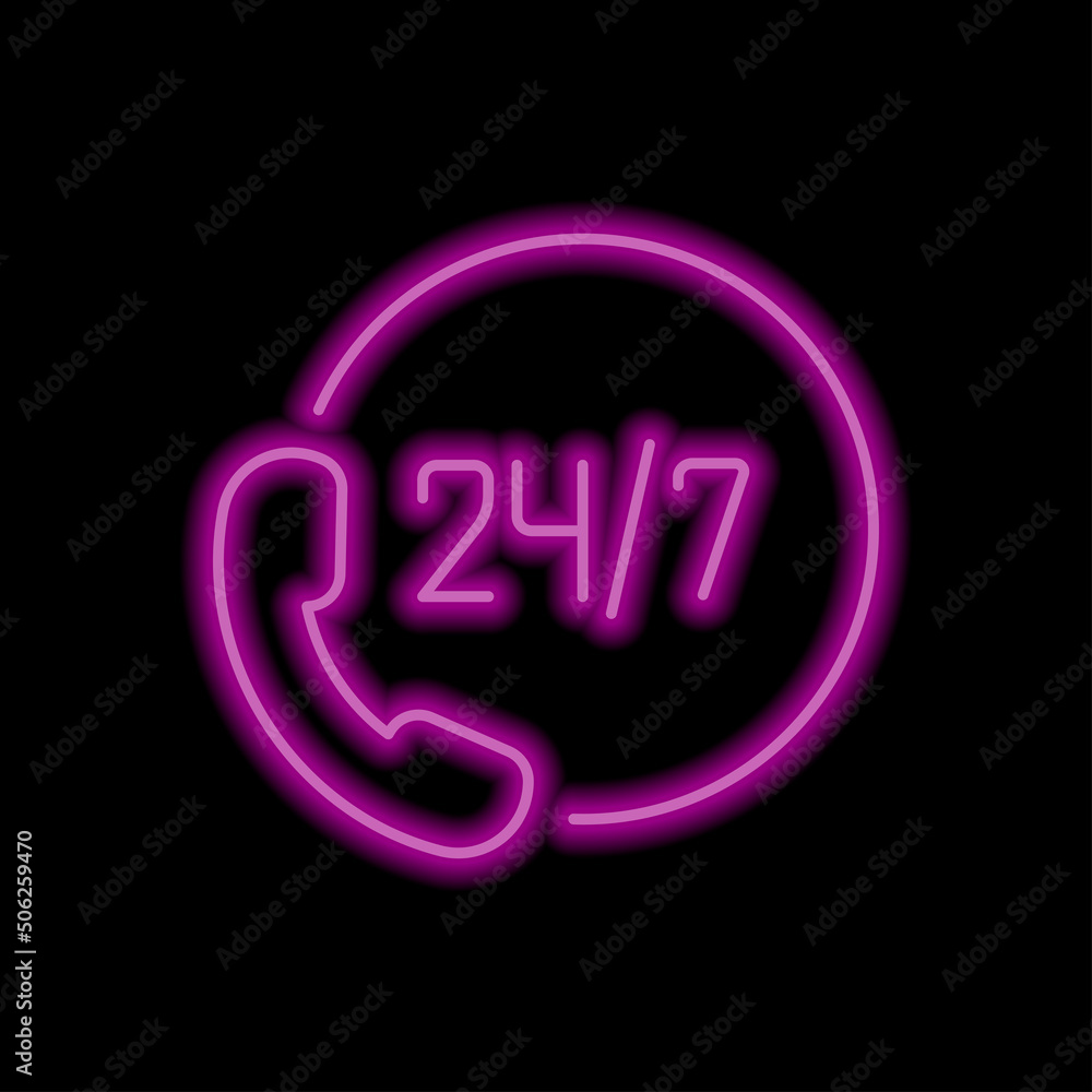 Support simple icon vector. Flat design. Purple neon style on black background.ai Support simple icon vector. Flat design. Purple neon style on black background.ai