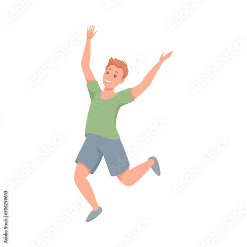 Happy Man Character Jumping with Raised Hands Vector Illustration