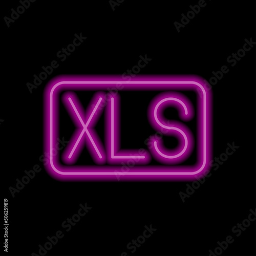 XLS simple icon vector. Flat design. Purple neon style on black background.ai