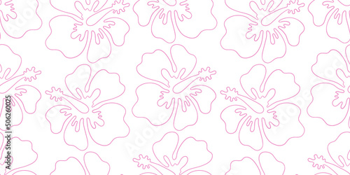 Outline of a hibiscus flower  vector seamless pattern in the style of doodles  hand-drawn