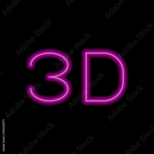 3D simple icon vector. Flat design. Purple neon style on black background.ai