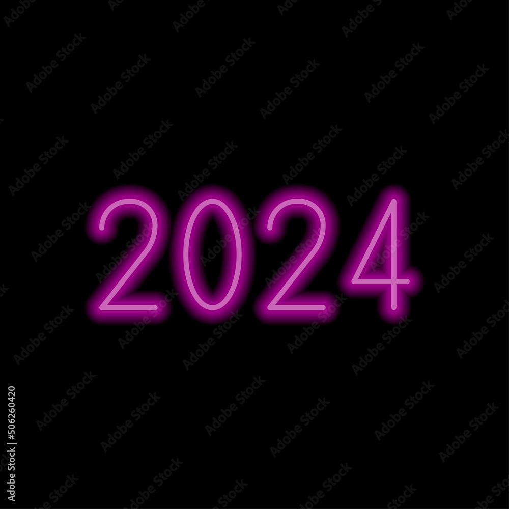 2024 simple icon vector. Flat design. Purple neon style on black background.ai 2024 simple icon vector. Flat design. Purple neon style on black background.ai