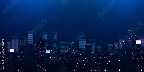 3d rendering cityscape at night illustration. Downtown district or metropolis with row of skyscraper.