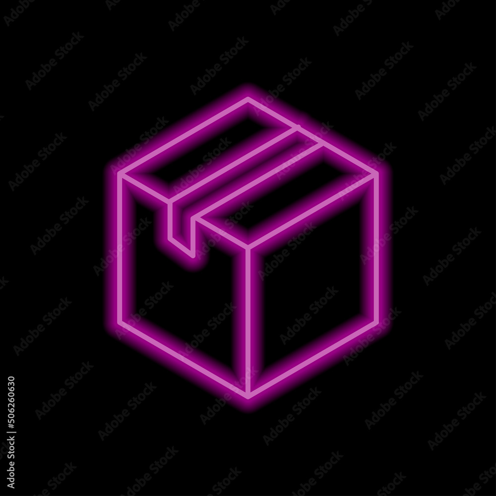 Box simple icon, vector. Flat design. Purple neon style on black background.ai Box simple icon, vector. Flat design. Purple neon style on black background.ai
