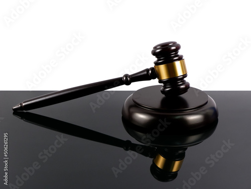Reflection of a wooden law gavel. Law concept.