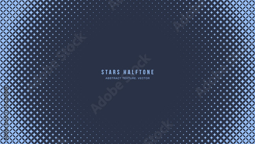 Stars Halftone Geometric Pattern Vector Round Frame Blue Abstract Background. Checkered Faded Particles Modern Design Subtle Texture. Half Tone Art Contrast Graphic Minimalist Wide Navy Wallpaper