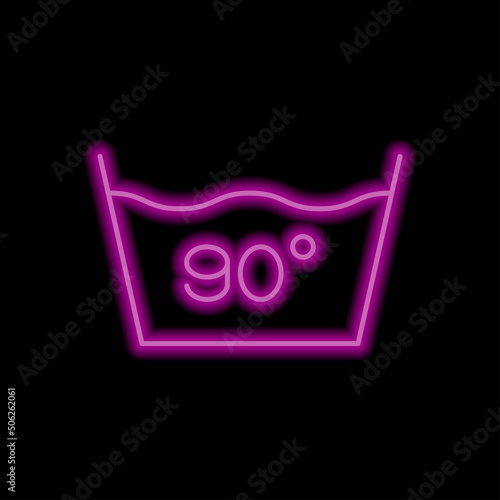 Laundry, 90 degrees simple icon vector. Flat design. Purple neon style on black background.ai
