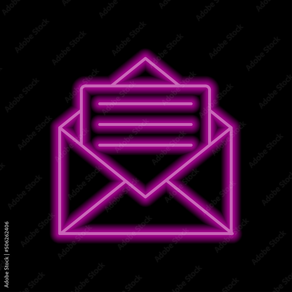 Mail simple icon vector. Flat design. Purple neon style on black background.ai Mail simple icon vector. Flat design. Purple neon style on black background.ai