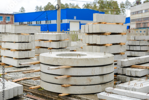 Canvas Print Reinforced concrete pocket for wells from rings.