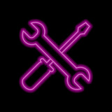 Repair simple icon vector. Flat design. Purple neon style on black background.ai