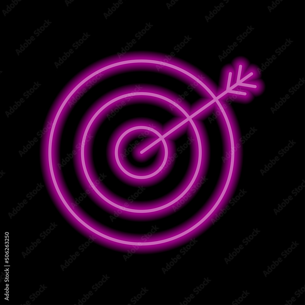 Target simple icon vector. Flat design. Purple neon style on black background.ai Target simple icon vector. Flat design. Purple neon style on black background.ai