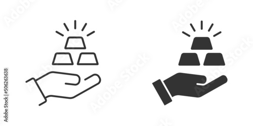 Gold bars in hand icon. Business Finance symbol. Trading icon. Flat vector illustration.