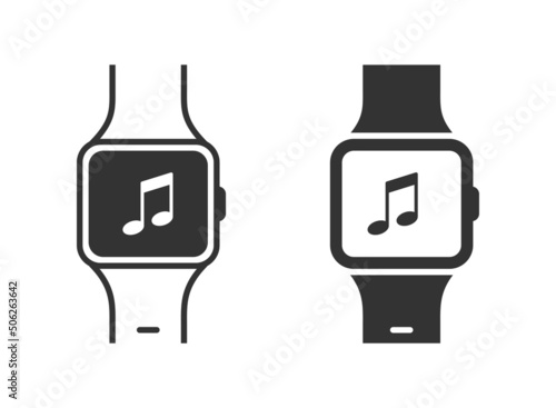 Smart watch with musical note. Flat vector illustration.