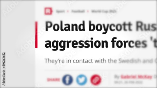 Aggression animated headline of news outlets around the world. Breaking world news global media. Russian Federation Putin attacked Ukraine. War in Ukraine, troops, soldiers