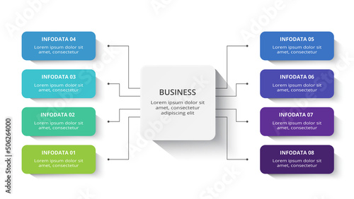 Creative concept for infographic with 8 steps, options, parts or processes. Business data visualization.