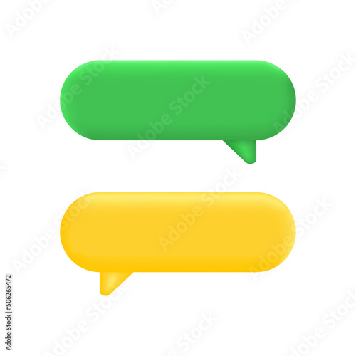 Speech bubble set. Color text box. Social media live chat shape. Message tag balloon. Dialog frame. Speak cloud icon. 3d render quote sign. Business concept. Support and comment. Vector illustration