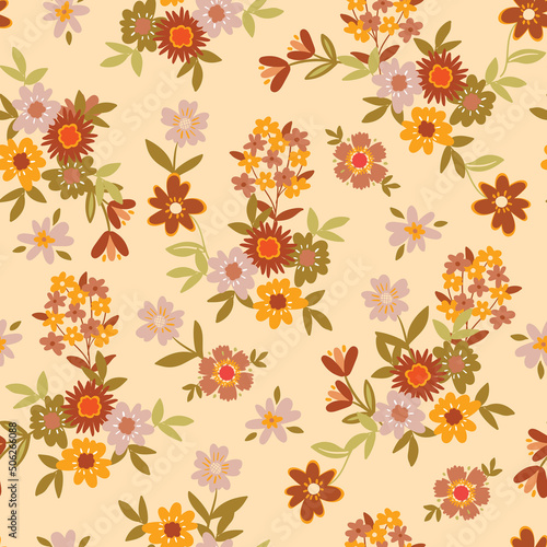 Colorful Groovy flowers seamless pattern vector illustration, hippie aesthetic floral ,Design for fashion , fabric, textile, wallpaper, cover, web , wrapping