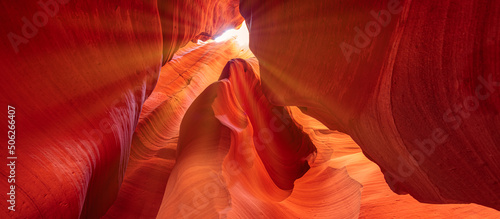 Scenic Antelope Canyon near Page Arizona - Magical sunrays shining into the canyon