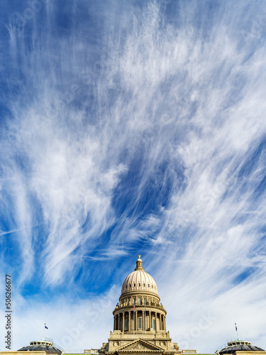 Idaho State Capital dome with wispy clouds