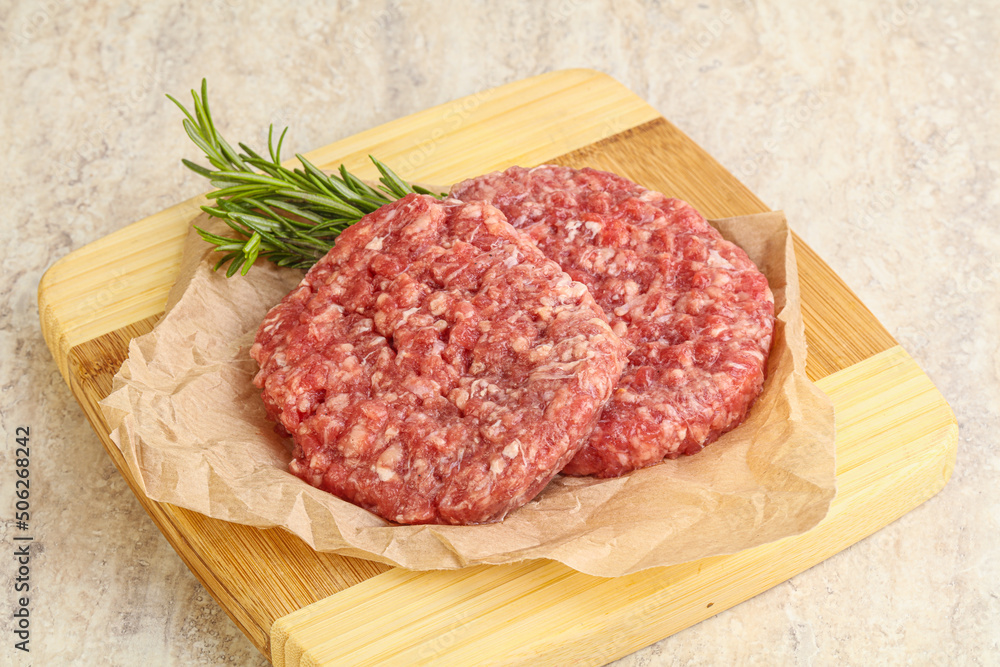 Raw beef burger cutlet for grill Raw beef burger cutlet for grill