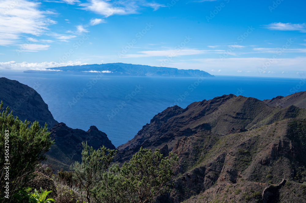 View on La Gomera island from Rural de Teno park on Tenerife, Canary islands, Spain