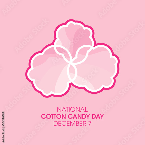 National Cotton Candy Day vector. Pink cotton candy on a pink background. Abstract candyfloss vector. Sugary cloud icon. Cotton Candy Day Poster, December 7