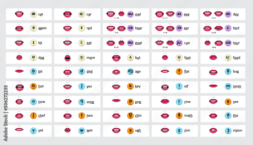 45 Phonetic viseme mouth shapes 2d animation lip sync English - Vector  Stock Vector | Adobe Stock