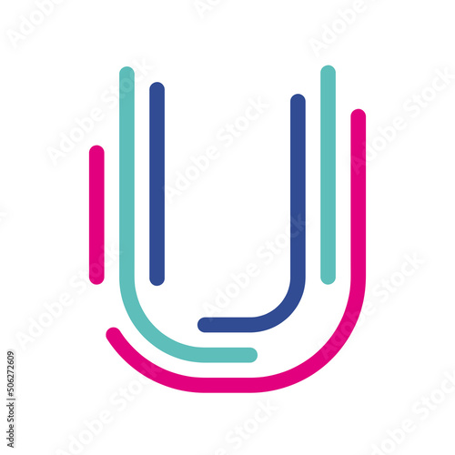 Abstract Letter U Line Colorful linear logotype. modern letter lines with new pop art colors. Font alphabet template. Logo set thin line clean style.