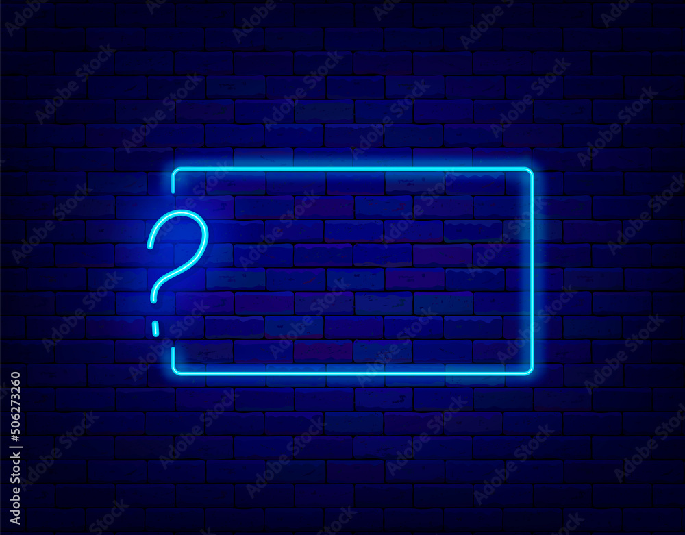 Quiz neon frame template. Question mark in border. Outer glowing effect ...