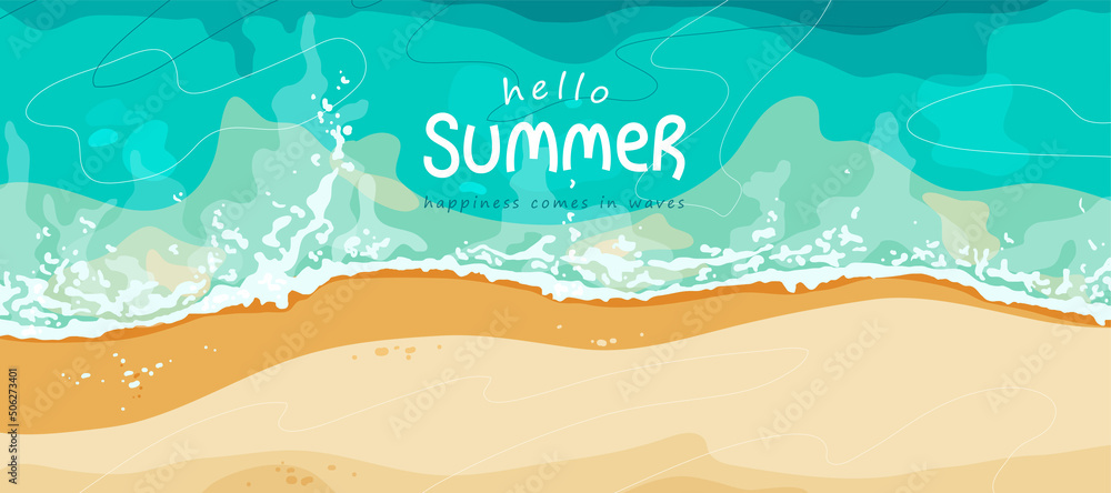 Summer vector background. Tropical ocean beach banner with yellow sand - obrazy, fototapety, plakaty 