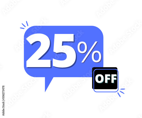 25% discount off with blue 3D thought bubble design 