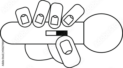 Hand holding a microphone on a white background in a simple style
