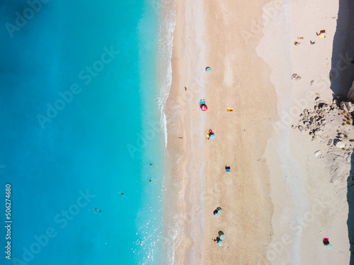 Canvas Print directly above view of egremni beach at Lefkada island, Greece