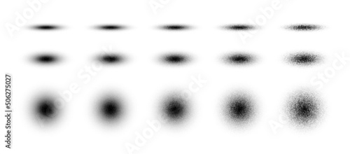 Different Variations Of Vector Hand Drawn Dotwork Stipple Round And Oval Shadows Set Isolated On White Background. Various Degree Black Noise Abstract Blur Texture Grunge Design Elements Collection