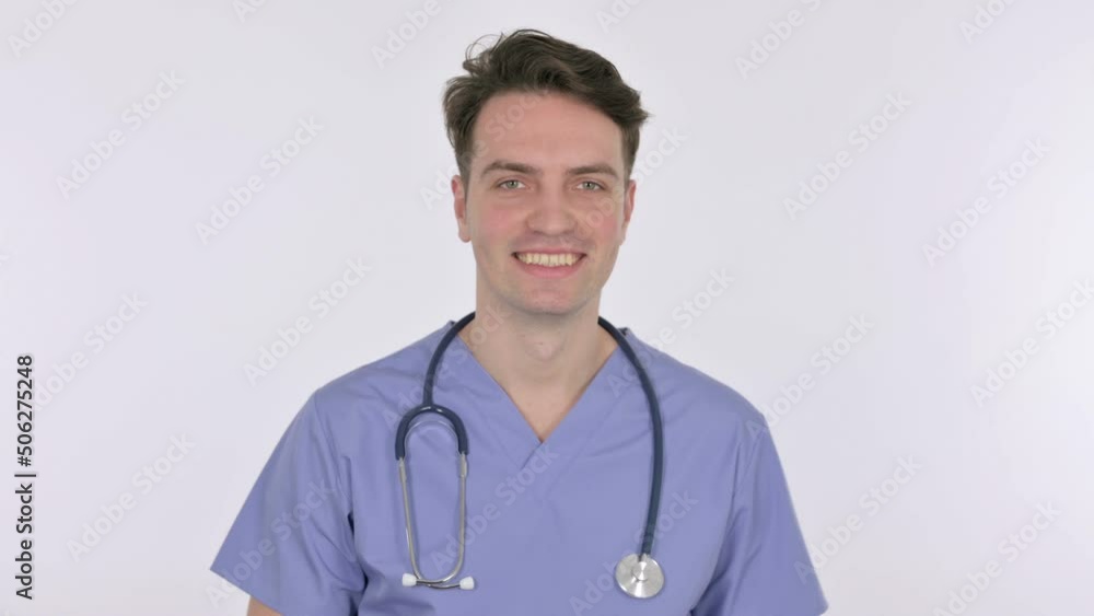 Accepting Gesture by Young Doctor on White Background Accepting Gesture by Young Doctor on White Background