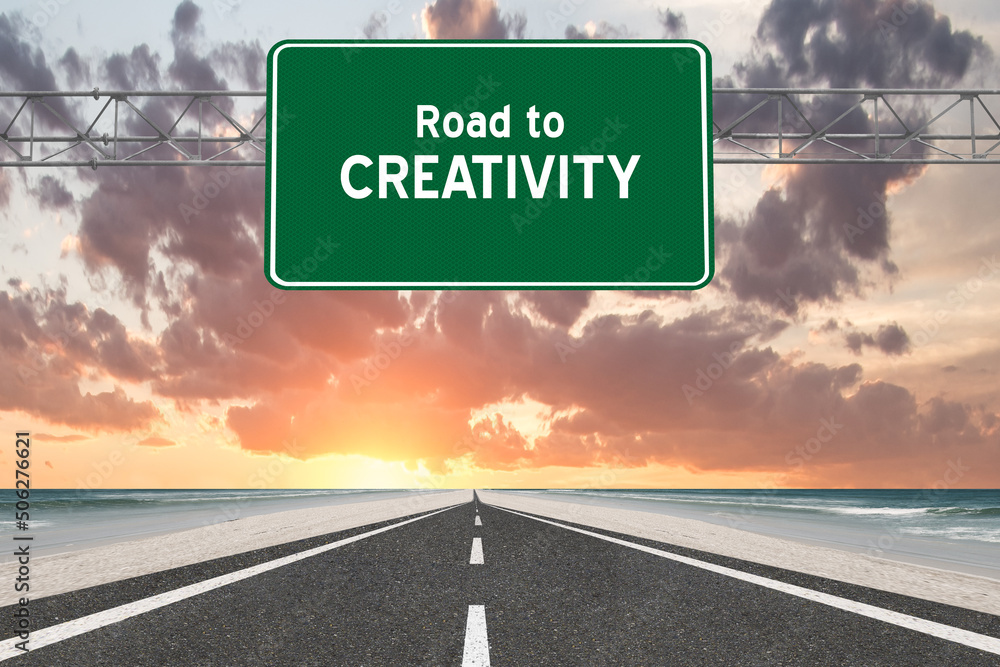 Road to Creativity quote on sign. Stock Photo | Adobe Stock