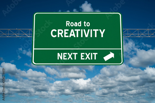 Road to Creativity quote on sign.