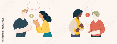 People portrait - Conversation -Modern flat vector concept illustration of talking people, half-length portrait, user avatar. Creative landing web page illustartion, conversation and discussion
