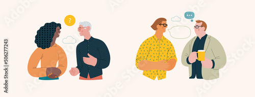 People portrait - Conversation -Modern flat vector concept illustration of talking people, half-length portrait, user avatar. Creative landing web page illustartion, conversation and discussion