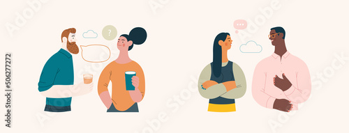 People portrait - Conversation -Modern flat vector concept illustration of talking people, half-length portrait, user avatar. Creative landing web page illustartion, conversation and discussion