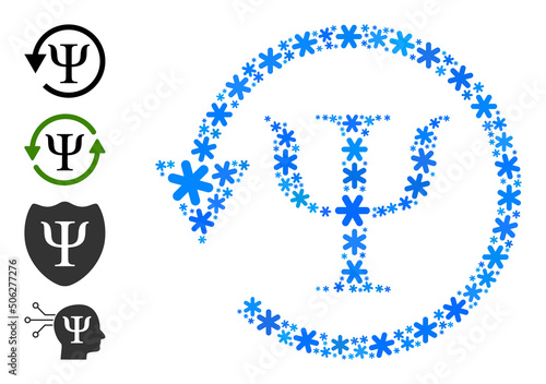 Mosaic psychology recovery pictogram is designed for winter, New Year, Christmas. Psychology recovery icon mosaic is designed from light blue ice crystals. Some bonus icons are added.
