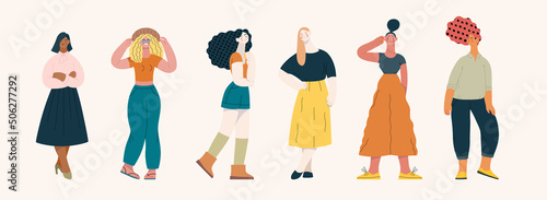 People portrait - Women portratits set -Modern flat vector concept illustration of standing women, user avatars, full-length portraits Illustration on feminism protest, girl power, ethnicity diversity