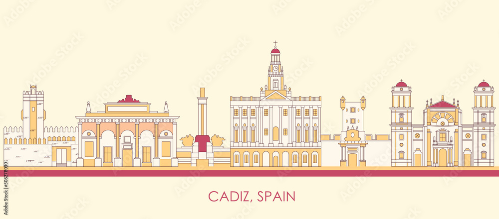 Cartoon Skyline panorama of Cadiz, Andalusia, Spain - vector illustration Cartoon Skyline panorama of Cadiz, Andalusia, Spain - vector illustration