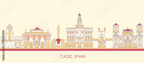 Cartoon Skyline panorama of  Cadiz, Andalusia, Spain - vector illustration